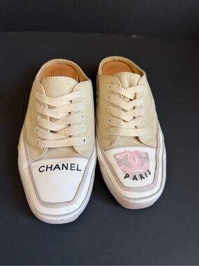 CHANEL Beige Canvas Sneakers